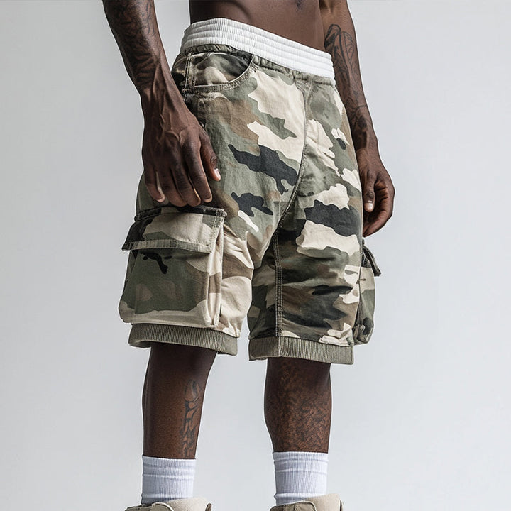 Heath - Retro camouflage shorts with drawstring