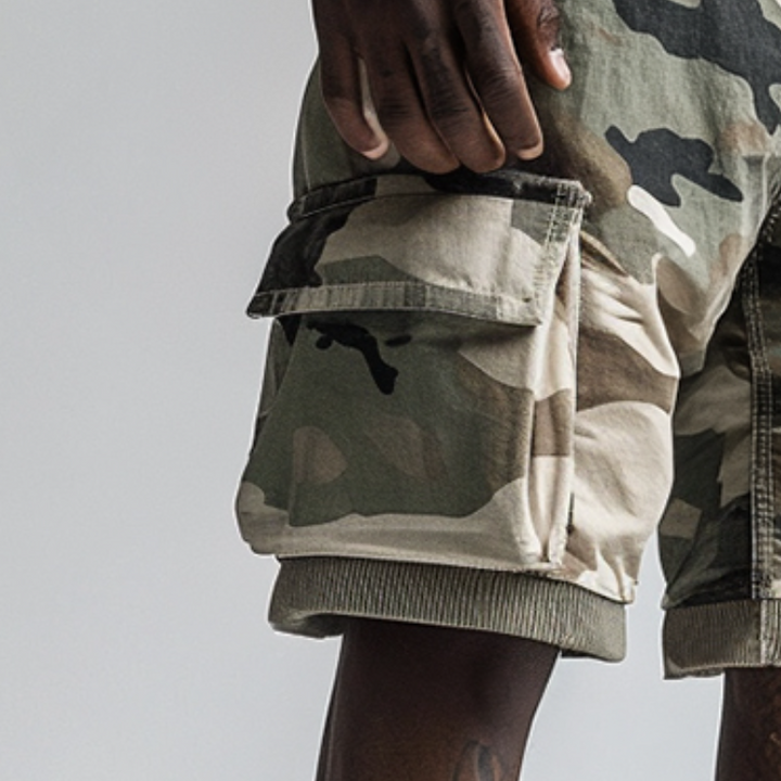 Heath - Retro camouflage shorts with drawstring