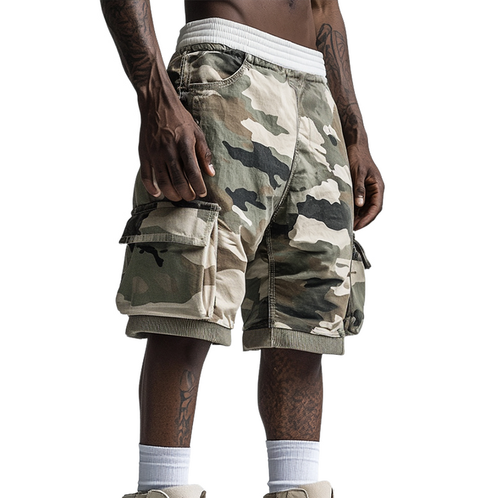 Heath - Retro camouflage shorts with drawstring